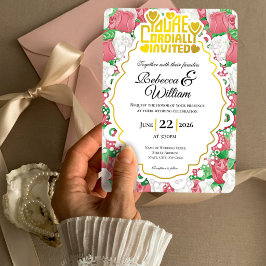 Red & White Rose Wedding Invite - Gold Lettering 4 招待状