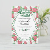 Red & White Rose Wedding Invite - Green Letters 1 招待状 (スタンド正面)