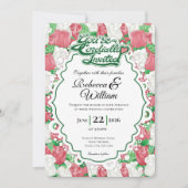Red & White Rose Wedding Invite - Green Letters 1 招待状 (正面)