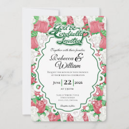 Red & White Rose Wedding Invite - Green Letters 1 招待状