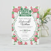 Red & White Rose Wedding Invite - Green Letters 3 招待状 (スタンド正面)