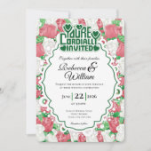 Red & White Rose Wedding Invite - Green Letters 3 招待状 (正面)