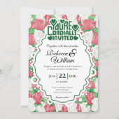 Red & White Rose Wedding Invite - Green Letters 4 招待状 (正面)