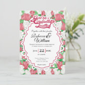 Red & White Rose Wedding Invite - Red Lettering 2 招待状 (スタンド正面)