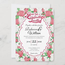 Red & White Rose Wedding Invite - Red Lettering 2 招待状
