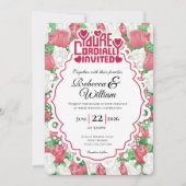 Red & White Rose Wedding Invite - Red Lettering 4 招待状 (正面)