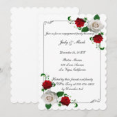 Red & White Roses Christmas Engagement Party 招待状 (正面/裏面)