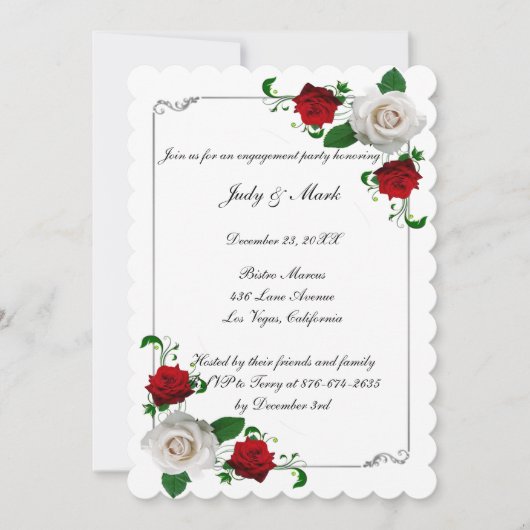 Red & White Roses Christmas Engagement Party 招待状 (正面)