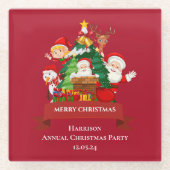 Red & White Simple Merry Christmas ガラスコースター (正面)