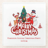 Red & White Simple Merry Christmas ガラスコースター (正面)