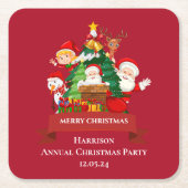 Red & White Simple Merry Christmas スクエアペーパーコースター (正面)