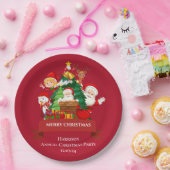 Red & White Simple Merry Christmas ペーパープレート (パーティー)