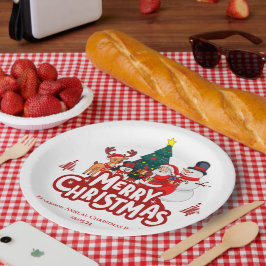 Red & White Simple Merry Christmas ペーパープレート