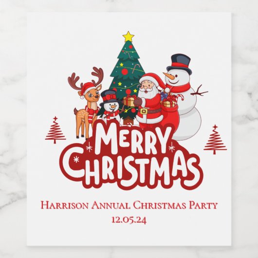 Red & White Simple Merry Christmas ワインラベル (シングルラベル)