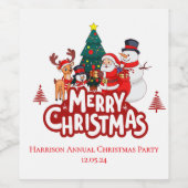 Red & White Simple Merry Christmas ワインラベル (シングルラベル)