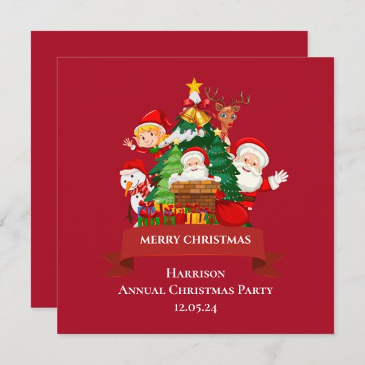 Red & White Simple Merry Christmas 招待状 (正面/裏面)