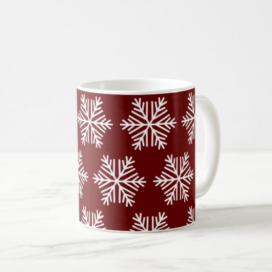 Red White Snowflake Christmas Pattern Coffee Mug  コーヒーマグカップ (正面右)