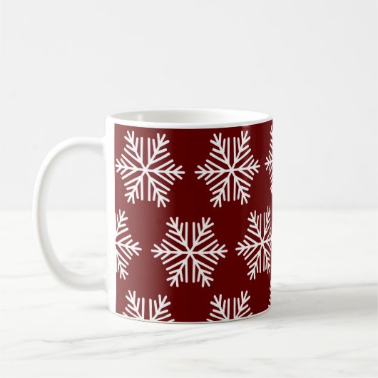 Red White Snowflake Christmas Pattern Coffee Mug  コーヒーマグカップ (左)