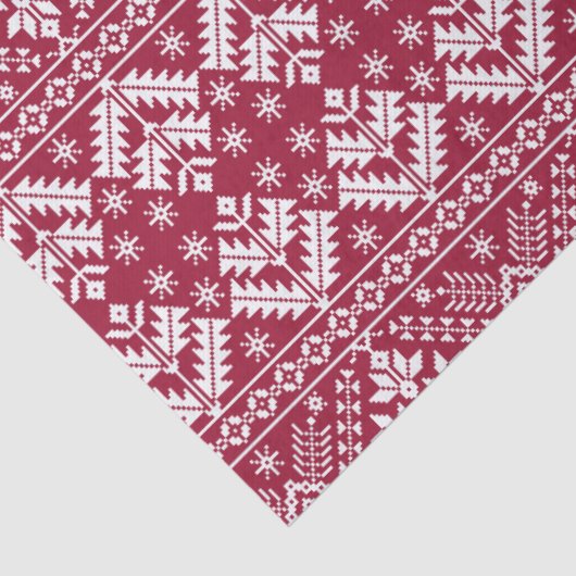 Red & White Snowflake & Floral Fair Isle Christmas 薄葉紙 (詳細)