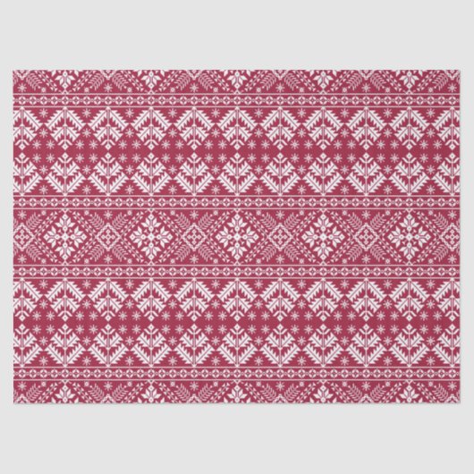 Red & White Snowflake & Floral Fair Isle Christmas 薄葉紙 (正面)