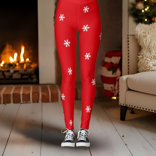 Red White Snowflake Pattern Christmas Holiday レギンス