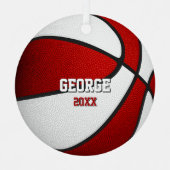 red white sports keepsake basketball メタルオーナメント (正面)