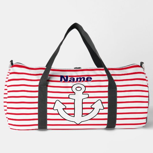 Red White Stripe Anchor ダッフルバッグ (正面)