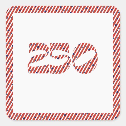 Red White Stripe Blue Stars America 250 Birthday スクエアシール (正面)