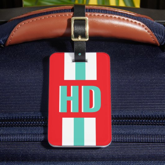 Red & white striped Shadow Monogram retro travel ラゲッジタグ (正面インサイチュ2)