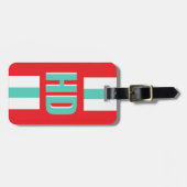 Red & white striped Shadow Monogram retro travel ラゲッジタグ (正面横)