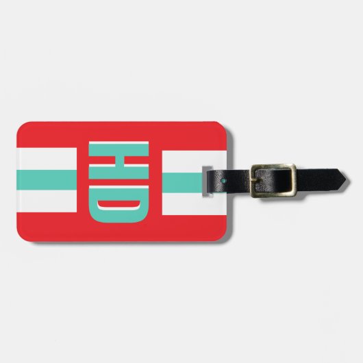 Red & white striped Shadow Monogram retro travel ラゲッジタグ (正面横)