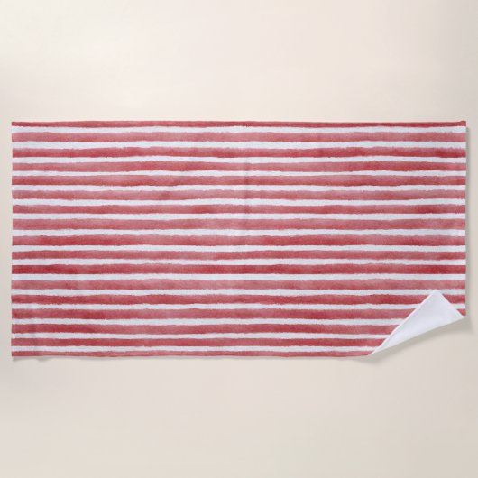 Red White Stripes ビーチタオル (正面)
