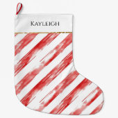 Red White Stripes Christmas Gold Glitter ラージクリスマスストッキング (正面)