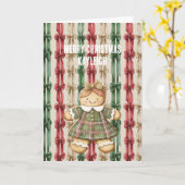 Red White Stripes Christmas Ribbons Gingerbread   カード (黄色い花)