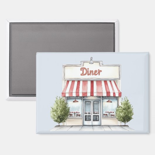 Red White Stripes Diner マグネット (正面/裏面)
