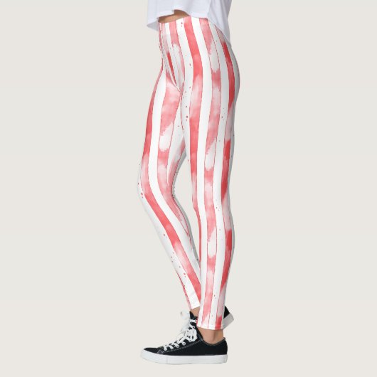 Red White Stripes Dots Christmas レギンス (左)