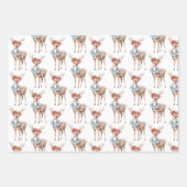 Red White Stripes Gold Glitter Christmas Deer Tree ラッピングペーパーシート (正面2)