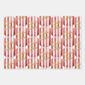 Red White Stripes Gold Glitter Christmas Deer Tree ラッピングペーパーシート (正面)