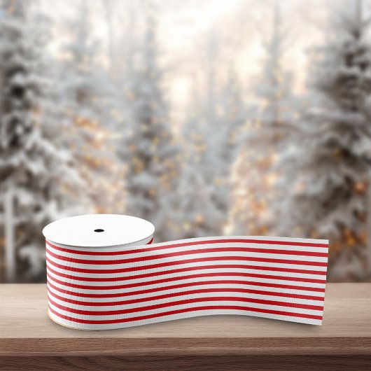Red White Stripes Retro Minimalist Christmas グログランリボン