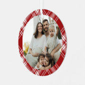 Red White Tartan Plaid Family Photo Ornament メタルオーナメント (正面左)