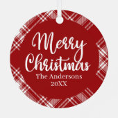 Red White Tartan Plaid Family Photo Ornament メタルオーナメント (裏面)