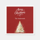Red white tree snow script Christmas スタンダードカクテルナプキン (正面)