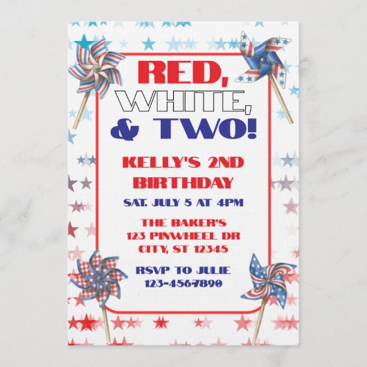 Red, White, & Two, 2nd Birthday 招待状 (正面)