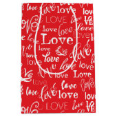 Red & White Typography "Love" Pattern Valentine's  ミディアムペーパーバッグ (正面)