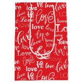 Red & White Typography "Love" Pattern Valentine's  ミディアムペーパーバッグ (裏面)