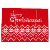 Red & White Ugly Sweater Christmas Gift Bag ラージペーパーバッグ (裏面)