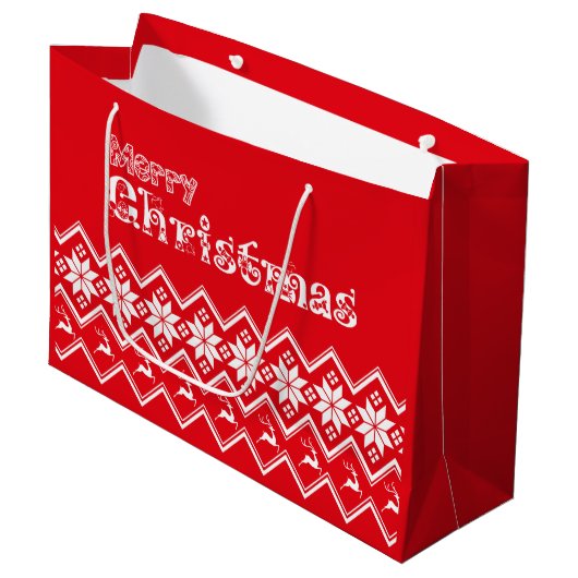 Red & White Ugly Sweater Christmas Gift Bag ラージペーパーバッグ (正面アングル)