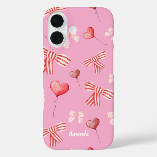 Red White Valentine Bows and Heart Balloons Case-Mate iPhoneケース (裏面)