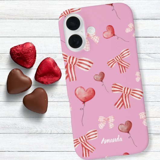 Red White Valentine Bows and Heart Balloons Case-Mate iPhoneケース