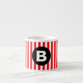 Red White Vertical Stripes Black Monogram エスプレッソカップ (正面)